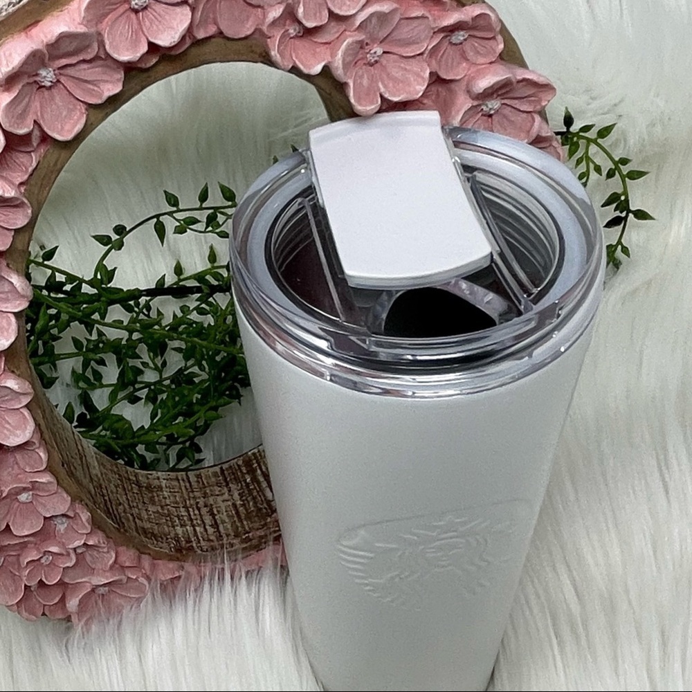 STARBUCKS 16oz PEARL WHITE TUMBLER / COLD CUP SLIDE OPENING LID BPA FREE - Picture 6 of 9